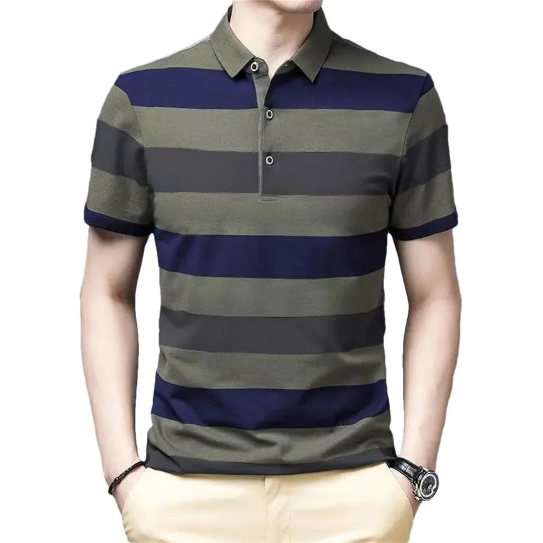 Polo a rayas para hombre, manga corta, ropa básica para hombre, camiseta holgada