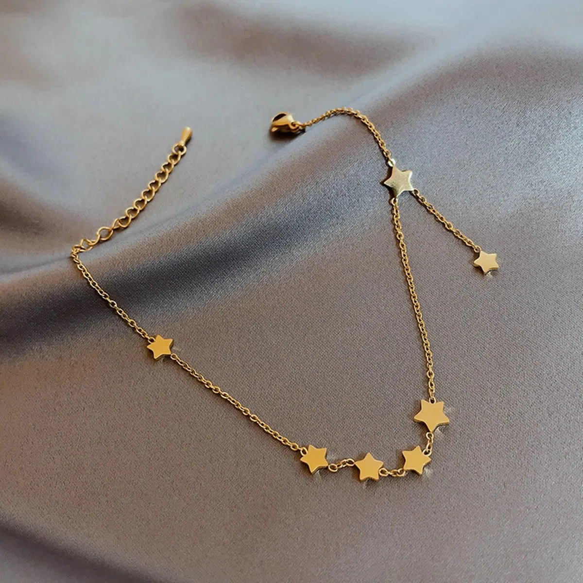 Tobillera boho de oro de 18 quilates para mujer, 26,5 cm, estrella Au 750, colgante para el verano, playa, joya para el pie para adolescentes y niñas