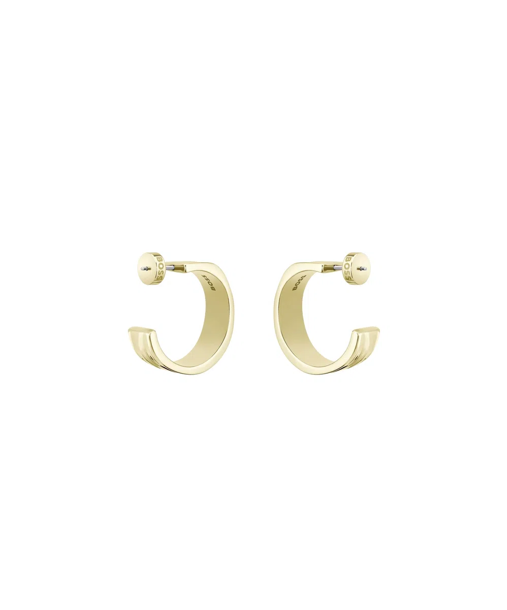 BOSS Jewelry Brazalete Rígido o Pendientes de Aro para Mujer Colección RIPPLE en Oro Amarillo con Líneas Onduladas