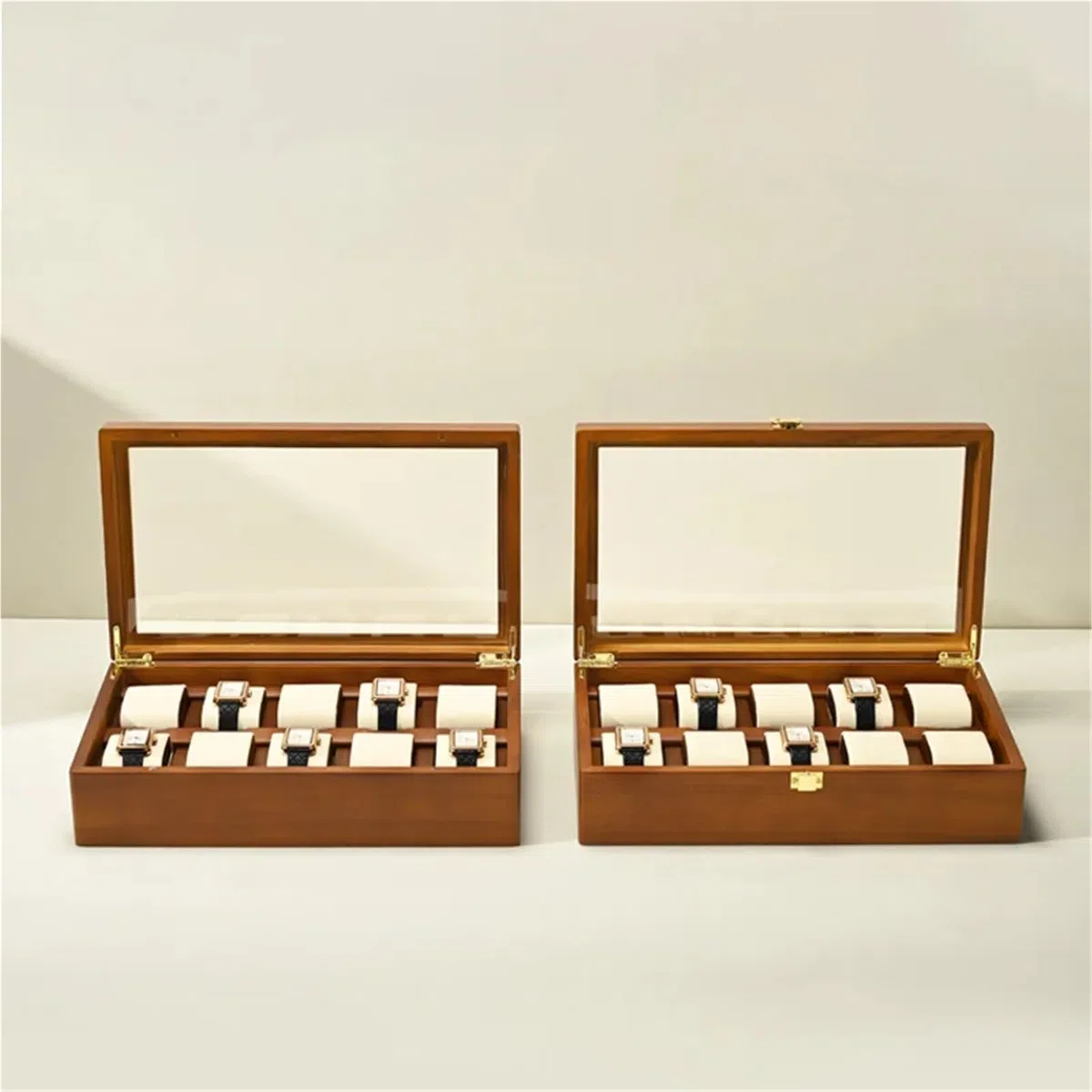 Caja de relojes de madera maciza Caja de reloj con 10 ranuras, organizador joyas madera, vitrina multifuncional grande, almacenamiento