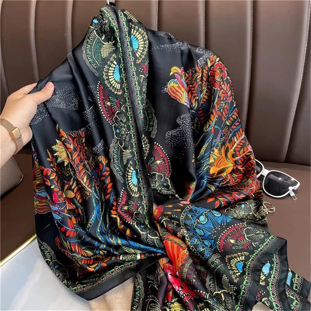 RWRAPS Bufanda de Seda para Mujer con Estampado Hijab, chales y Abrigos, Estola de Playa, pañuelo para el Cuello, Diadema Femenina (Color: A, tamaño: 35.4 x 70.9 in) (A 35.4 x 70.9 in)