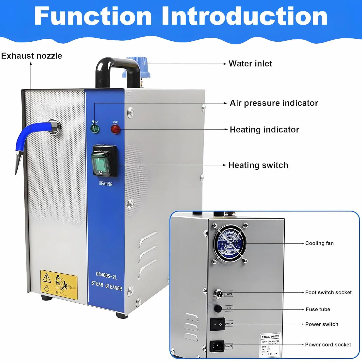 Limpiador de Joyas a Vapor, máquina limpiadora de Joyas a Vapor de Alta presión con Interruptor de Pedal para Joyas de Oro y Plata. 2L