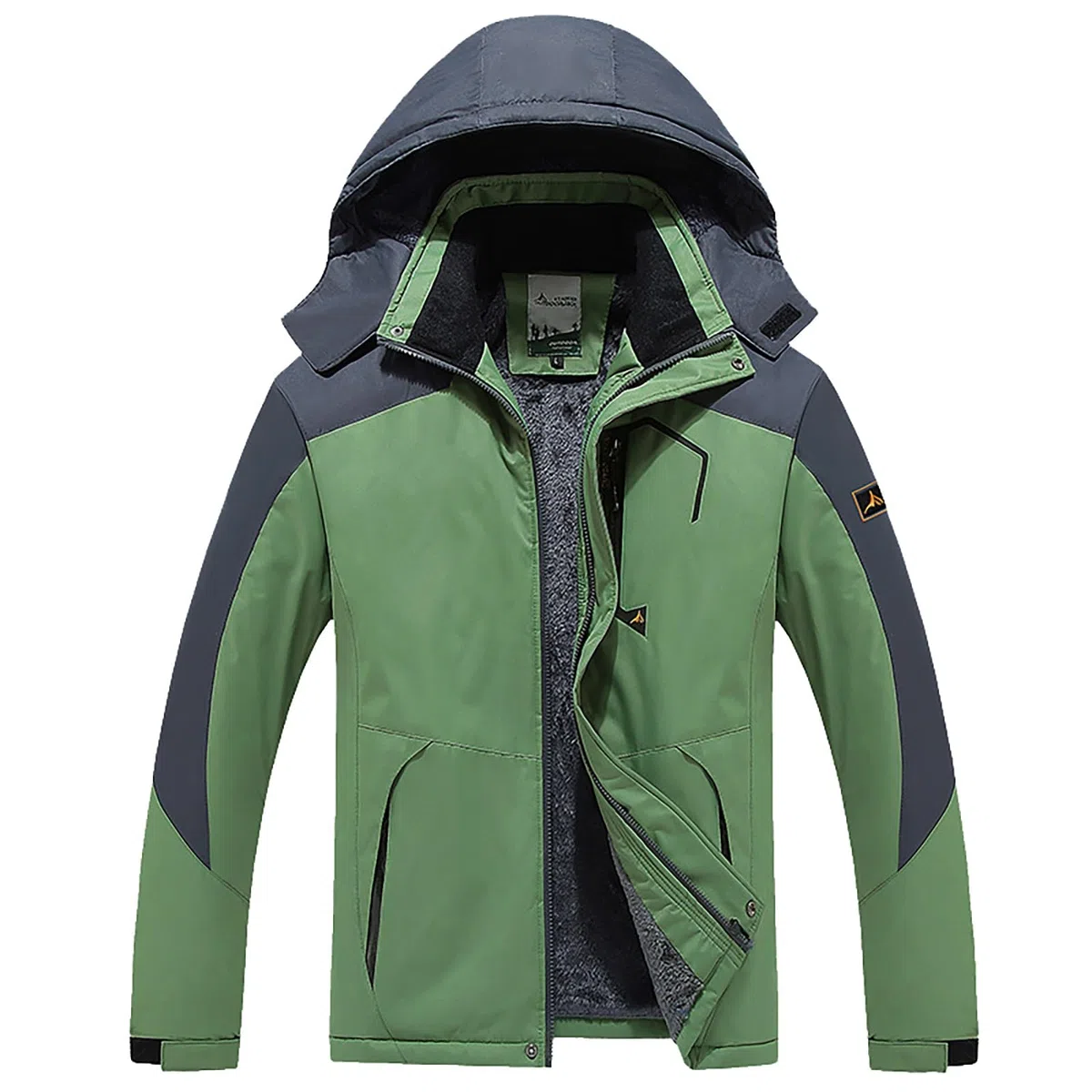 Chubasquero grueso para hombre, chaqueta de invierno forrada resistente al agua chaqueta casual con cremallera parte superior con capucha bolsillos cálidos chaqueta universitaria cremallera completa