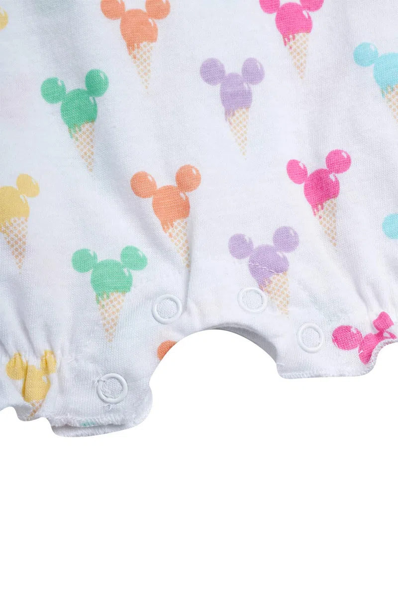 Disney Baby Girls Romper 2 Pack: Minnie Mouse Ruffle Sleeve Romper (Newborn/Infant), Size 0-3 Months, Hot Pink Minnie./ White Multi Hearts