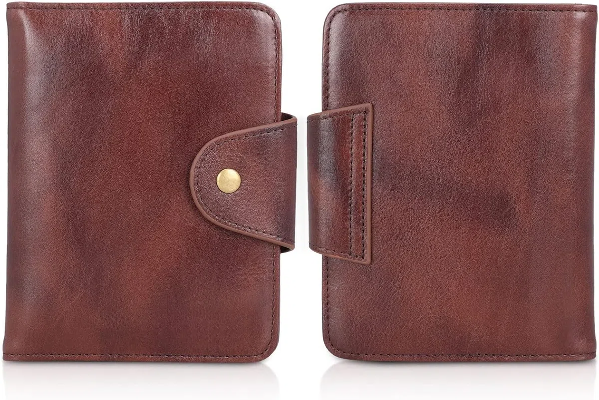 Cartera de piel auténtica funcional RFID plegable para pasaporte de viaje, Café (Coffee1), Vintage