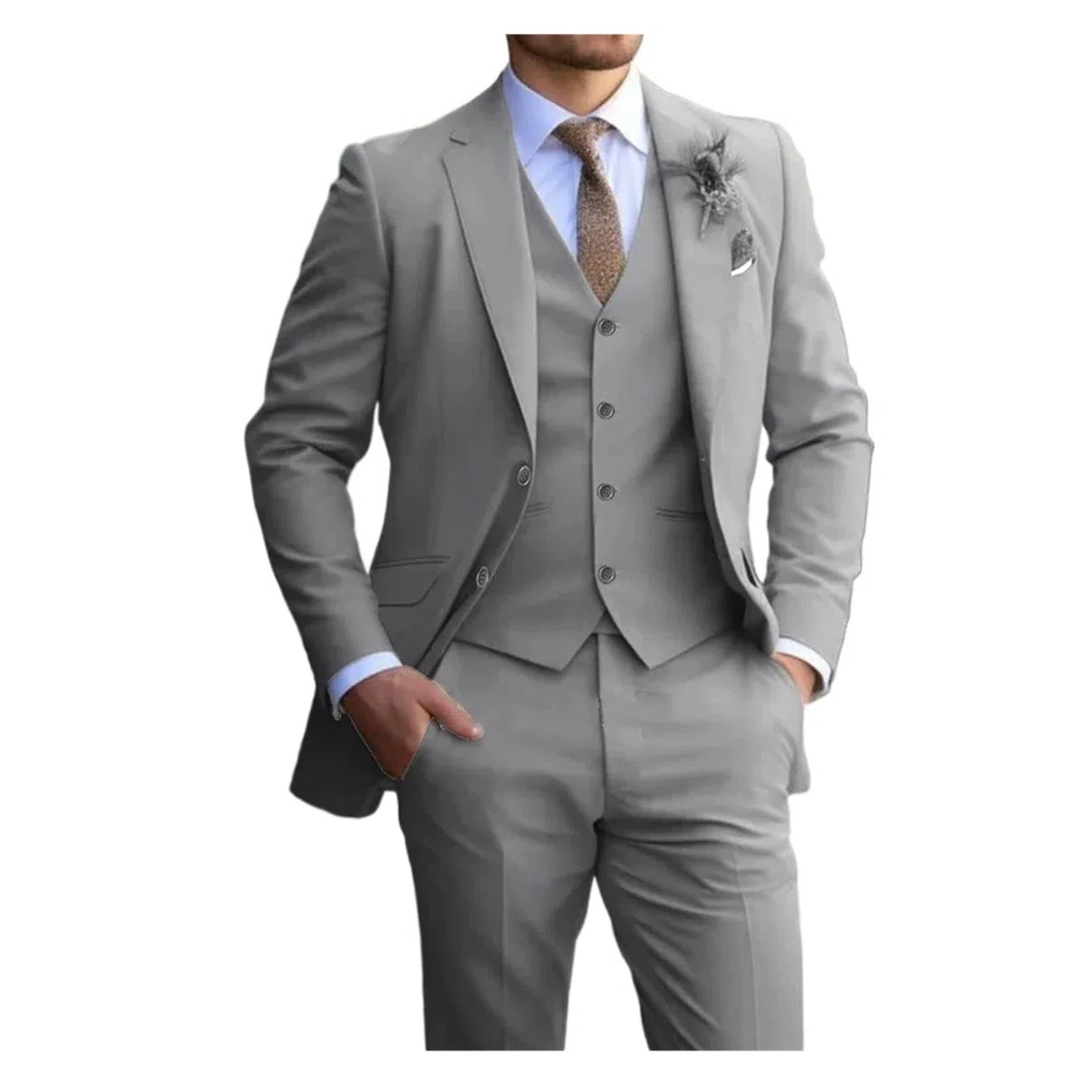Traje De Padrino Trajes Elegantes for Hombre, diseño de Moda Delgado, Chaqueta de Boda for Novio, Chaleco, Pantalones, Ropa de Novio, Trajes de Fiesta y graduación(Gray,L)