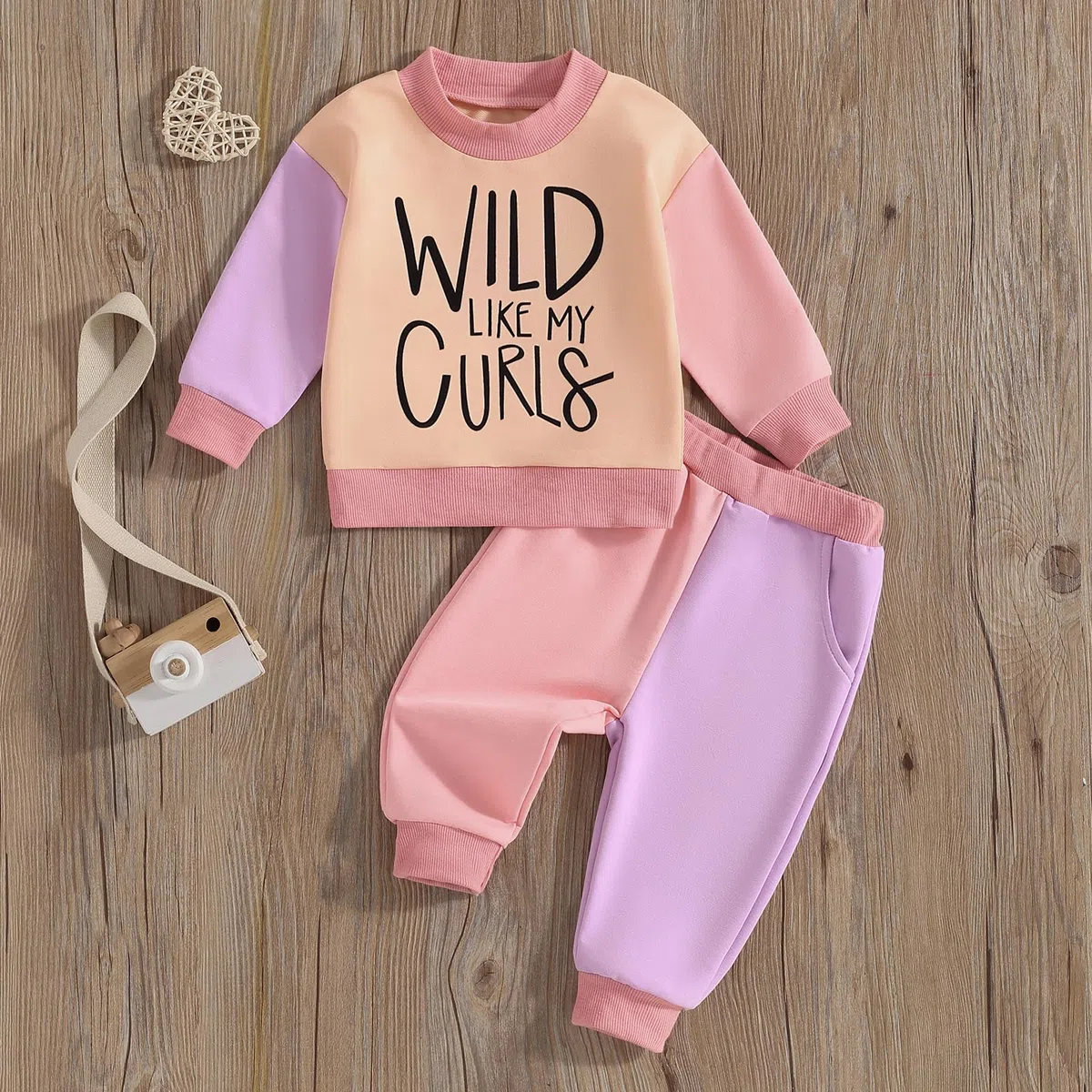 WZTYYDS Ropa para bebé niña 1T, 2T, 3T, 4T, 5T, trajes de otoño e invierno, color de contraste, sudadera de manga larga + pantalones