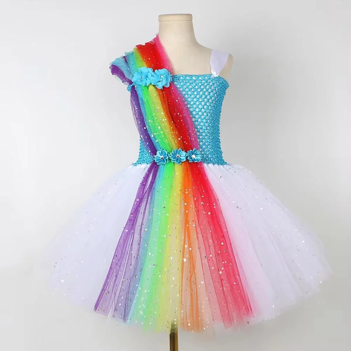 Generisch Vestido de niña con tutú de arco iris, elegante, vestido de noche, disfraz de fiesta para cumpleaños, desfiles, sesiones de fotos, vacaciones, celebraciones, juegos de rol