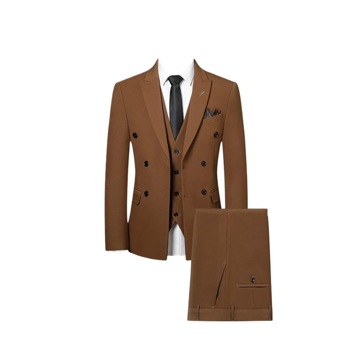 Trajes para Padrinos De Boda Conjunto Informal de Tres Piezas for Novio, Elegante y, Doble Botonadura (Traje + Chaleco + pantalón) para Fiesta(Coffee,Asian L is EUR S)