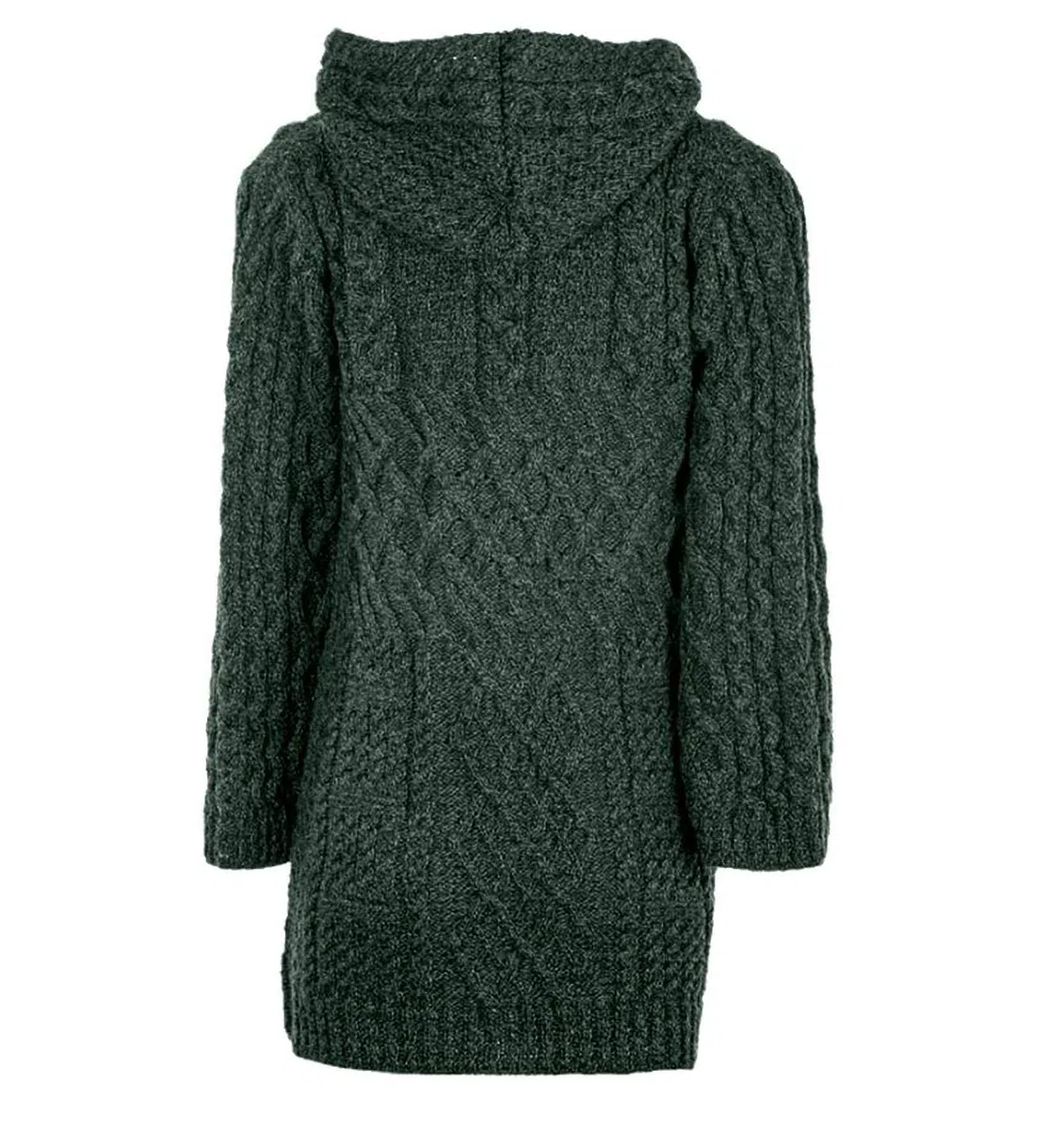 Cárdigan largo de lana merino, tejido irlandés, con botones para mujer, con capucha y bolsillos delanteros, fabricado en Irlanda