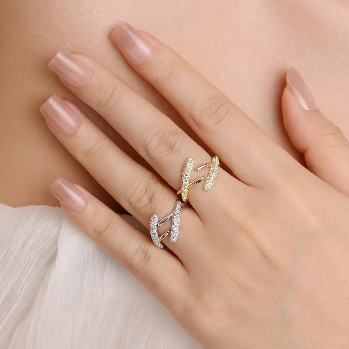 Meissa Anillo de mujer de plata 925 ajustable diseño cruzado elegante anillo grueso en oro y plata joyería para San Valentín aniversario boda cumpleaños regalo para novia anillo hecho a mano