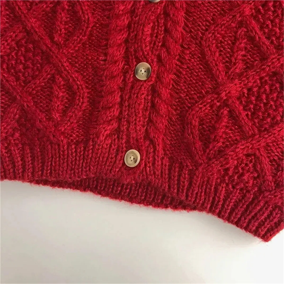 Suéter de Punto de otoño for niñas pequeñas, cárdigans Rojos navideños for bebés, Chaqueta de Punto Gruesa, Top Informal con Cuello Redondo