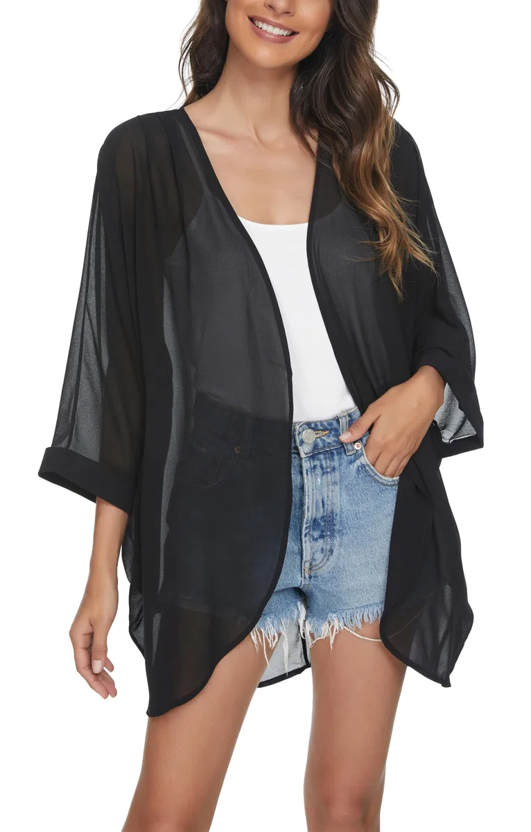 Olrain, kimono cárdigan para mujer con estampado floral y lentejuelas.