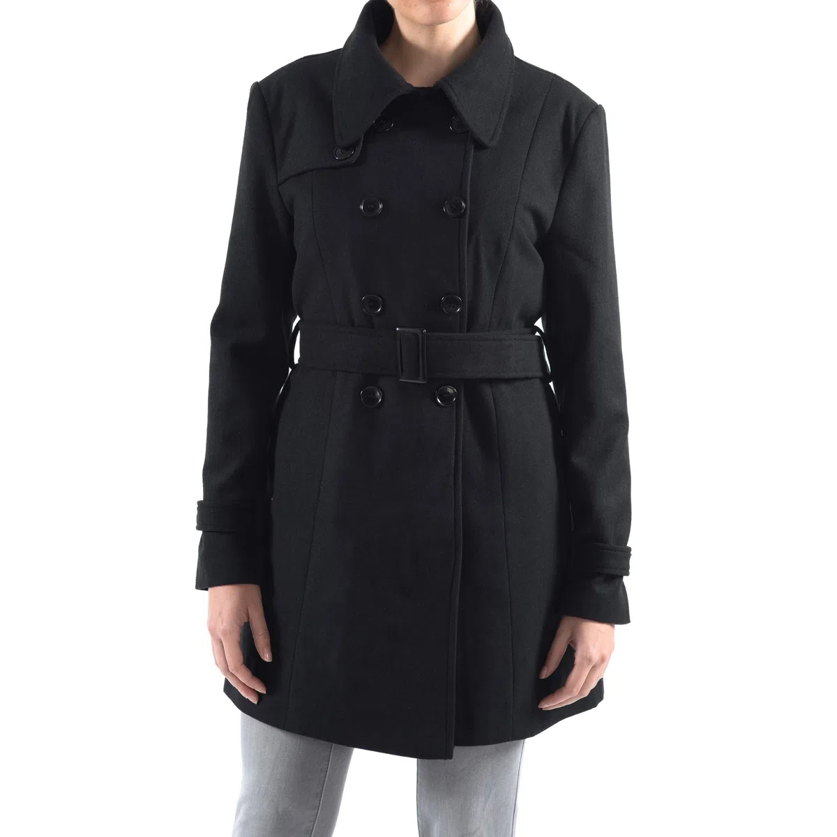 alpine swiss Gabardina Keira de lana con doble botonadura y cinturón para mujer