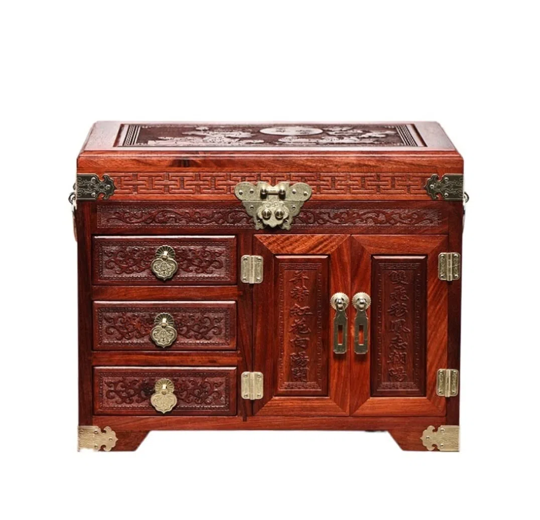 Caja De Reloj Joyero Rojo De Madera Con Cerradura, Pendientes, Collares, Relojes, Cajas De Almacenamiento De Joyas, Estilo Chino Estuche Para Relojes