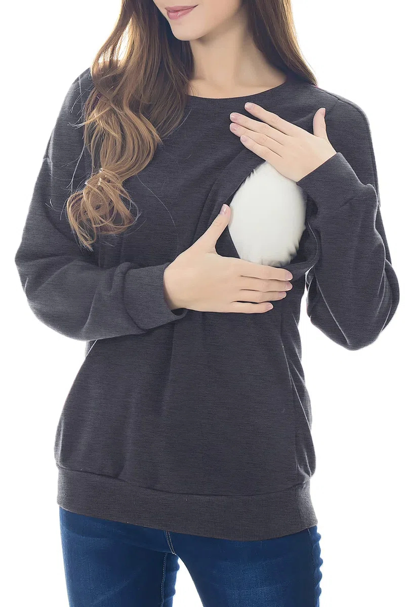 Smallshow Sudadera de Lantancia de Lana Tops de Manga Larga para Amamantar,Deep Grey S