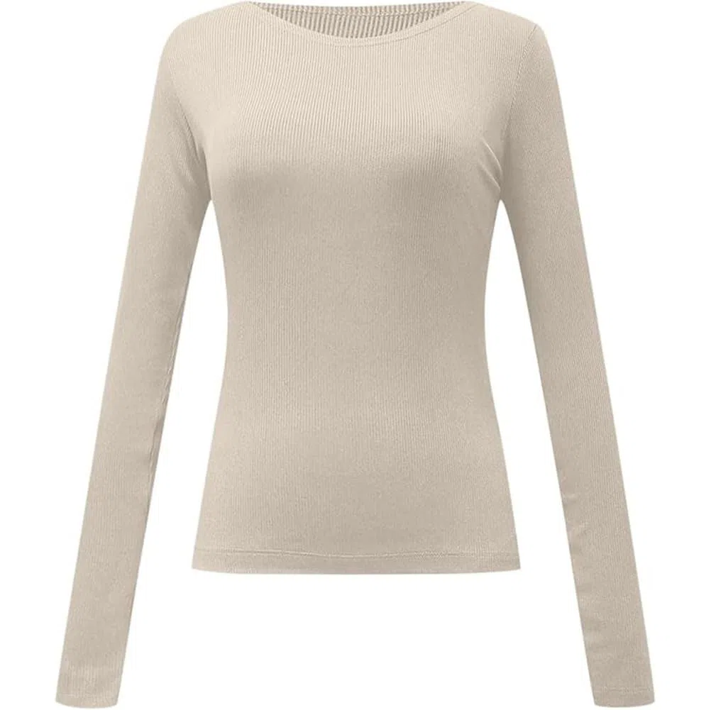 Camiseta Interior térmica de Cuello Redondo, Suave y cómoda, Mangas largas, Camiseta Interior térmica para Mujer de Manga Larga,Gris,S