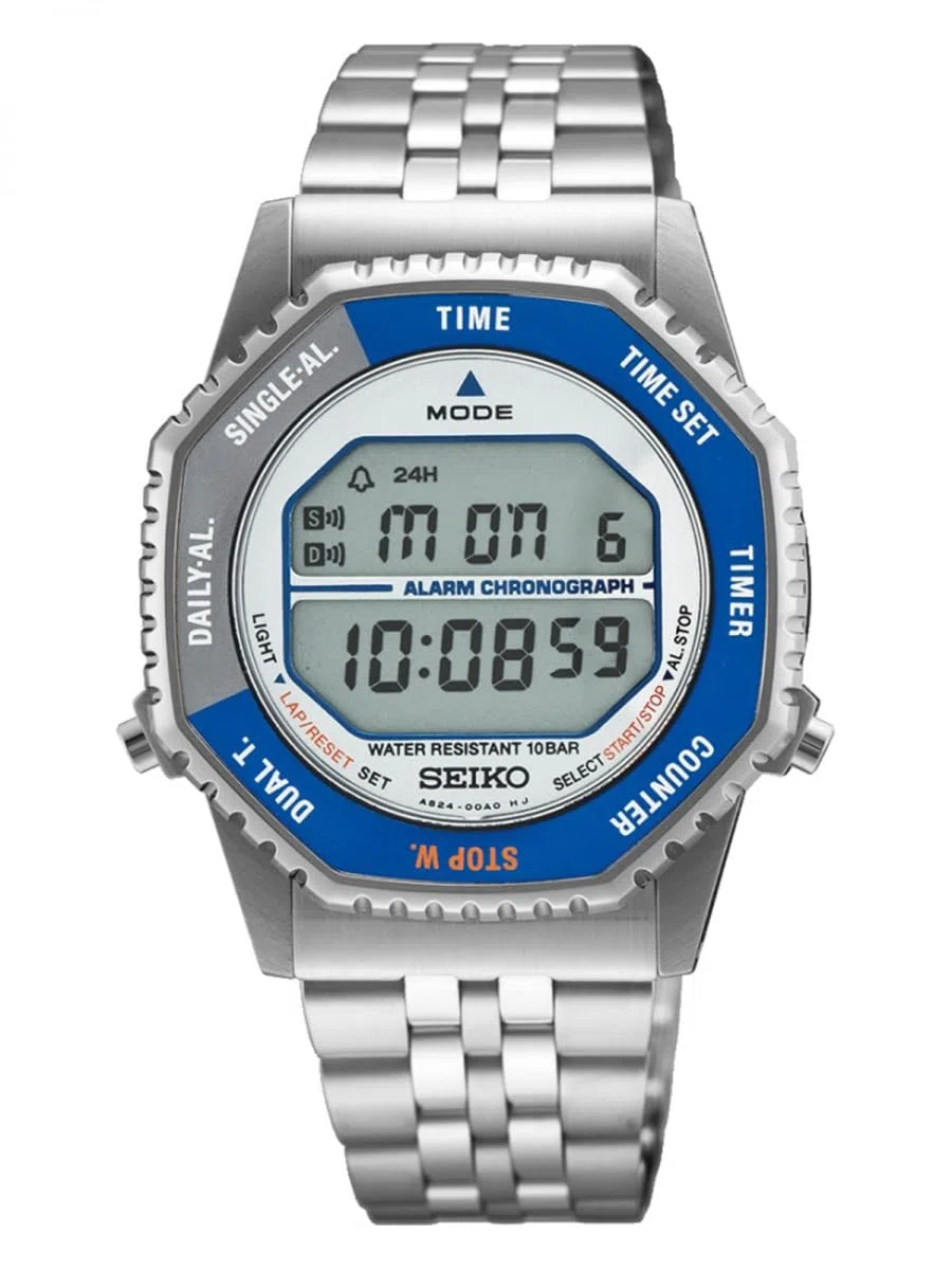 Seiko SMGG21P1 - Reloj Digital para Hombre con Esfera Azul y Plateada y Correa Plateada