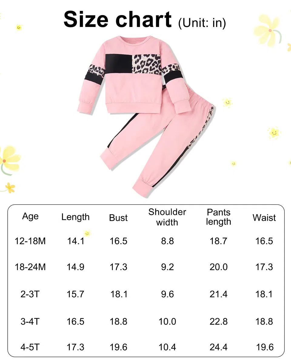 WESIDOM Conjunto de ropa para bebé, 2 piezas, ropa de otoño de manga larga, conjuntos de suéter para niña pequeña, Rosa y leopardo, 2-3T