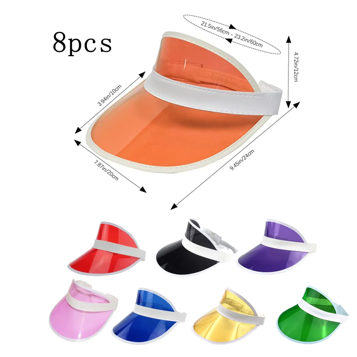 8 Uds. Viseras de plástico para Mujer, Visera Deportiva de Verano para Pub, Golf, Visera de neón para Exteriores de los años 80, Accesorios para Disfraces, Juego de Recuerdos de Fiesta