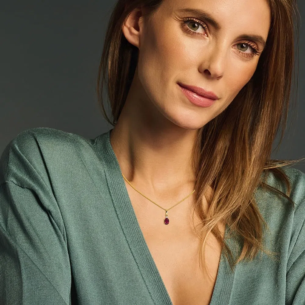 MIORE Collares Mujer Oro Amarillo/Oro Blanco 9 ct 375, Colgante con Diamante Natural y Gemas Ovales de Esmeralda Verde/Zafiro Azul/Rubí Rojo, Cadena Barbada 45 cm, Hecho a Mano, Estuche Para Joyas