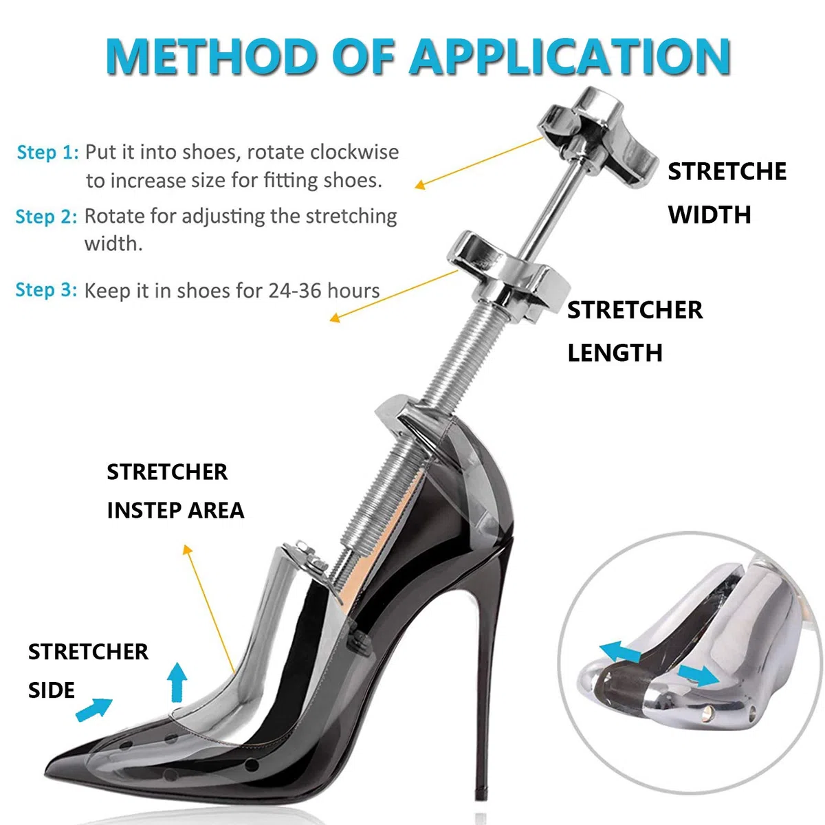 Extensor profesional de zapatos de metal ajustable de ancho y longitud, 2 piezas de tacón alto para mujer 5-10, 2PCS-Women High Heel 5-10