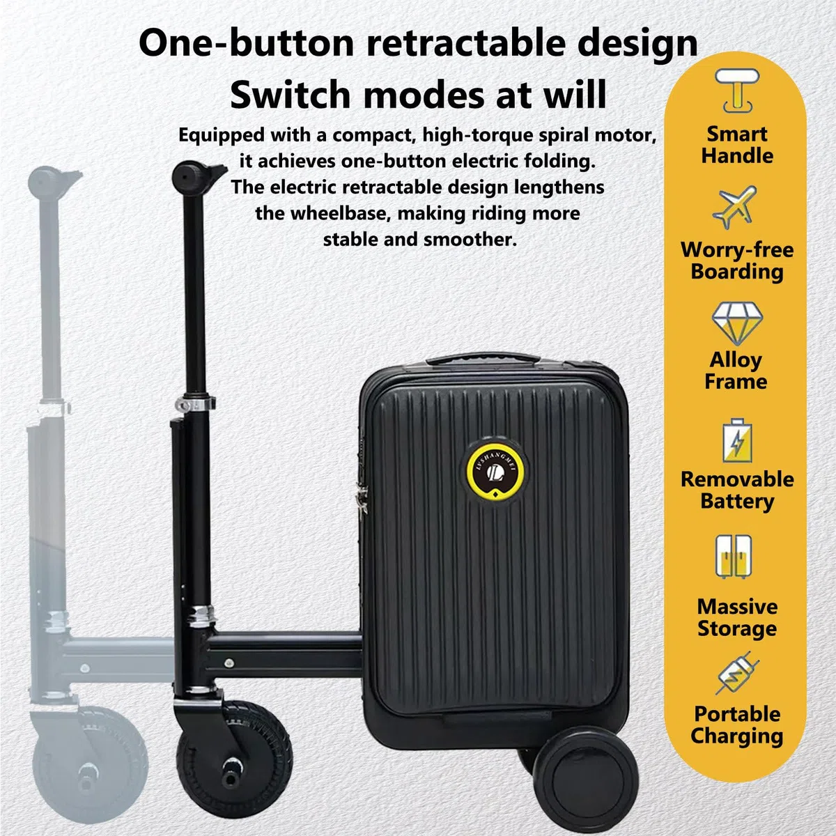 Maleta Patinete Electrico Adulto, Maleta EléCtrica Inteligente 20 litros, Maleta Viaje Inteligente con BateríA Power Bank, Velocidad MáXima 13 Km/H PinkB-1B