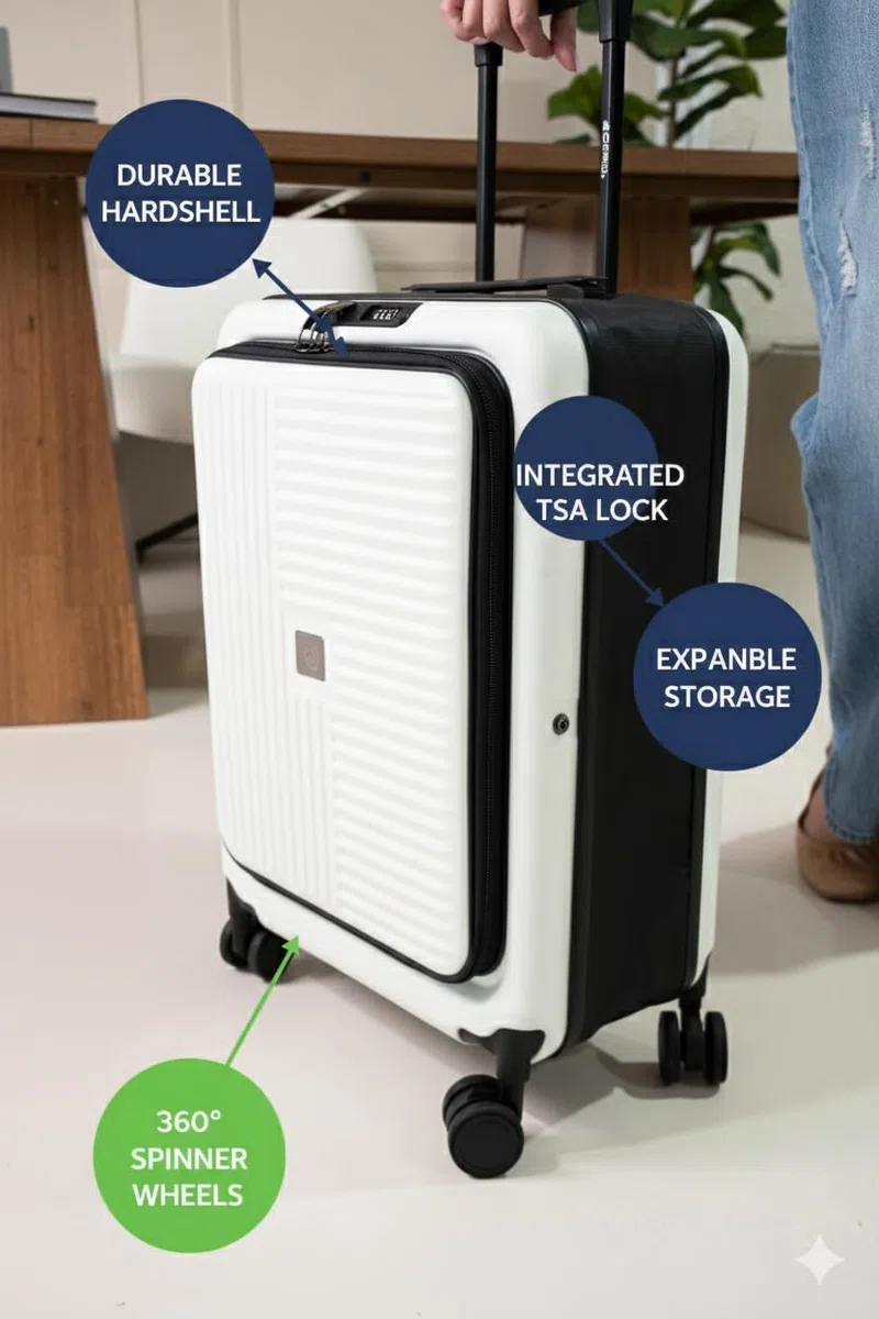 Maleta de mano plegable de 20 pulgadas, maleta rígida ligera y expandible con ruedas giratorias, bloqueo TSA, aprobada por aerolíneas, bolsa de viaje resistente al agua y a los impactos