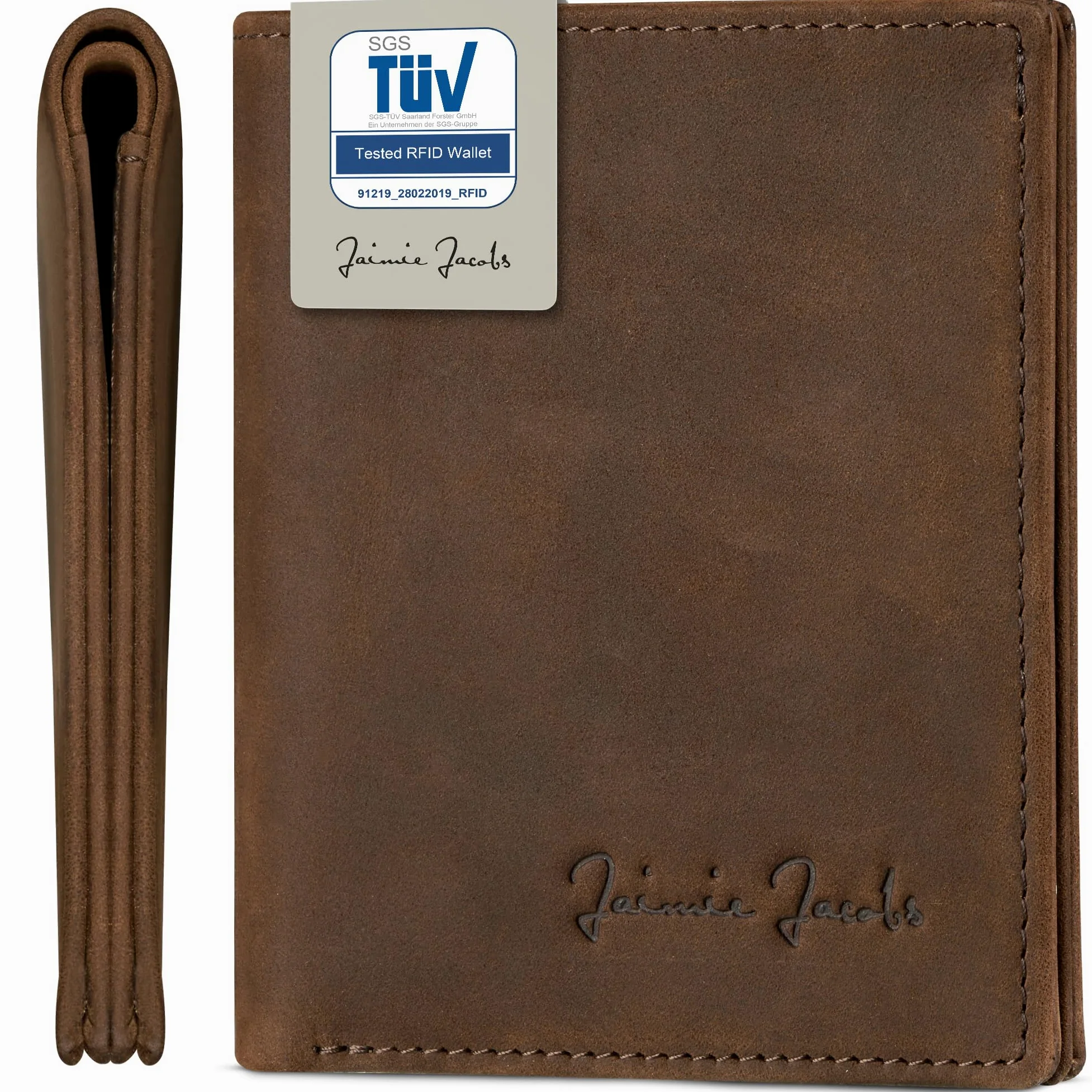 Jaimie Jacobs SLIMSTAR Carteras Hombre Pequeña con Bloqueador RFID (Bronceado Oscuro)