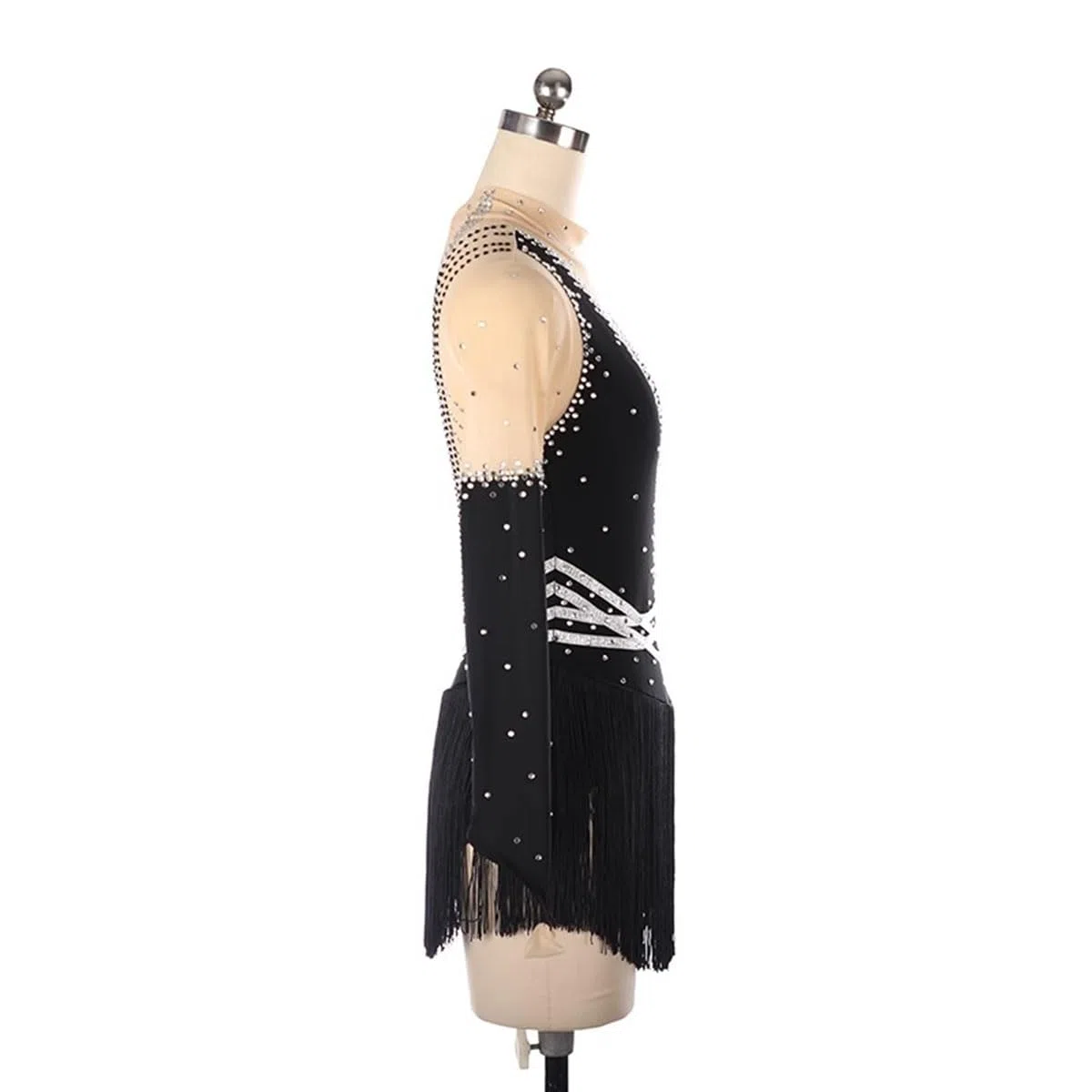 purpleq Vestido de Danza Patinaje Hielo para Mujer de Las Mujeres Manga Larga Cuello Alto Pedrería Borla Gimnasia Leotardos Traje de Danza Lirica Ropa Ballet Mujer