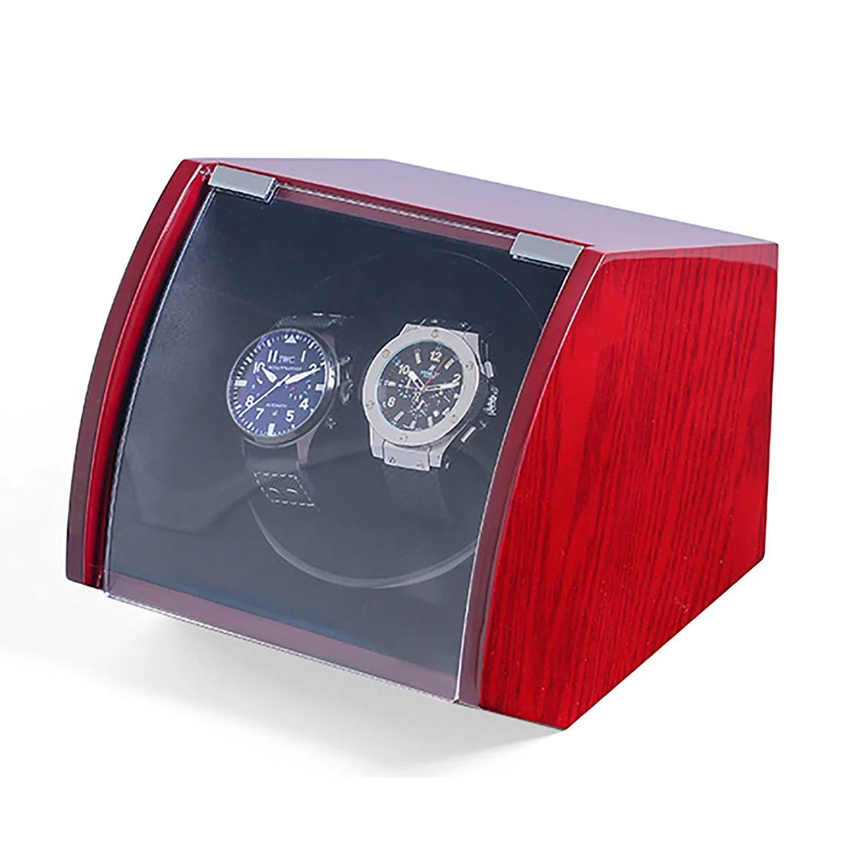 Caja de cuerda - Relojes de madera de doble posición Caja de cuerda Relojes mecánicos Bobinadora automática Estuche de almacenamiento de reloj inclinado Agitador de reloj de motor silencioso (negro el