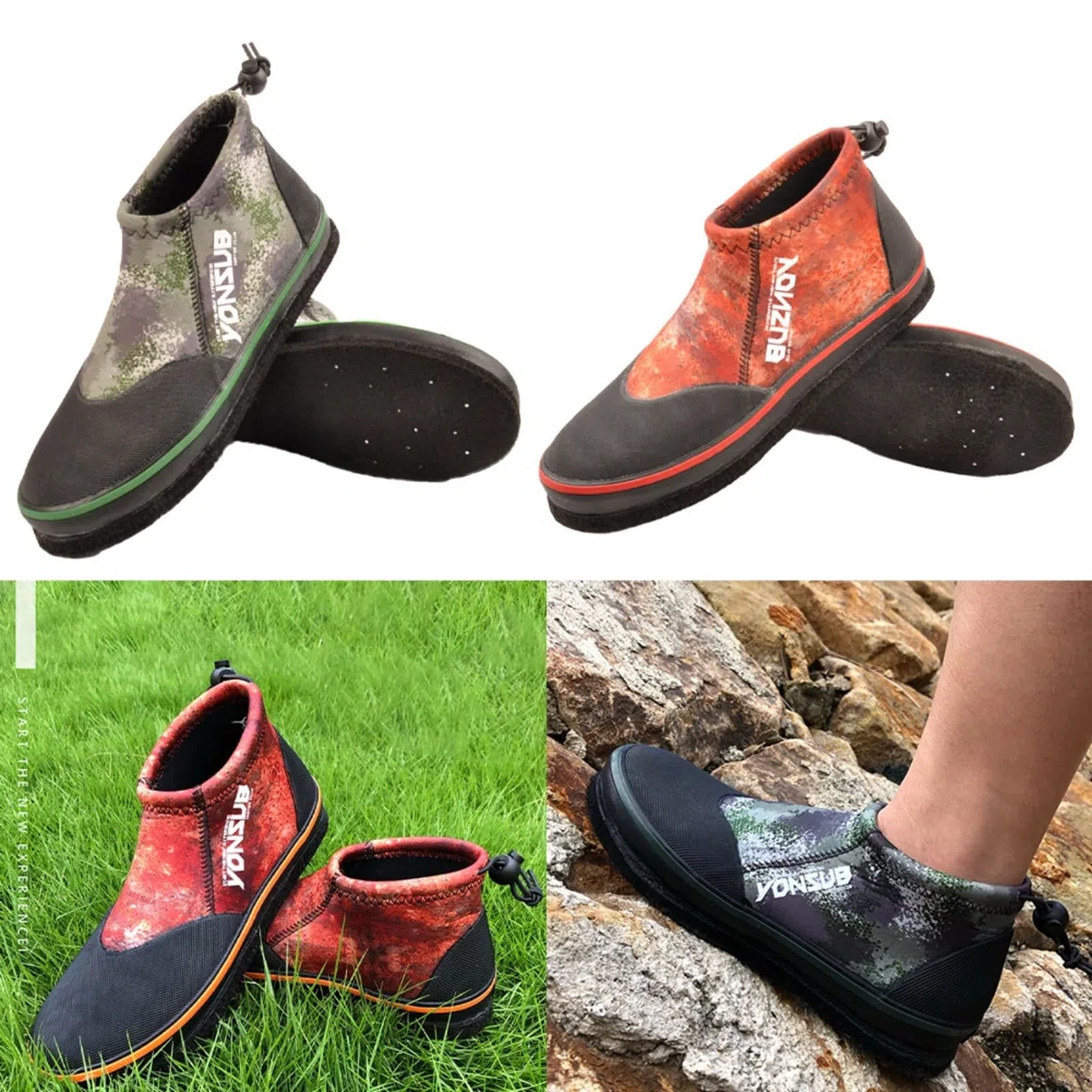 Zapatillas de pesca de neopreno para hombre y mujer, suela de fieltro con puntas de acero, antideslizantes, para rocas, playa, barro, vadear, naranja y verde