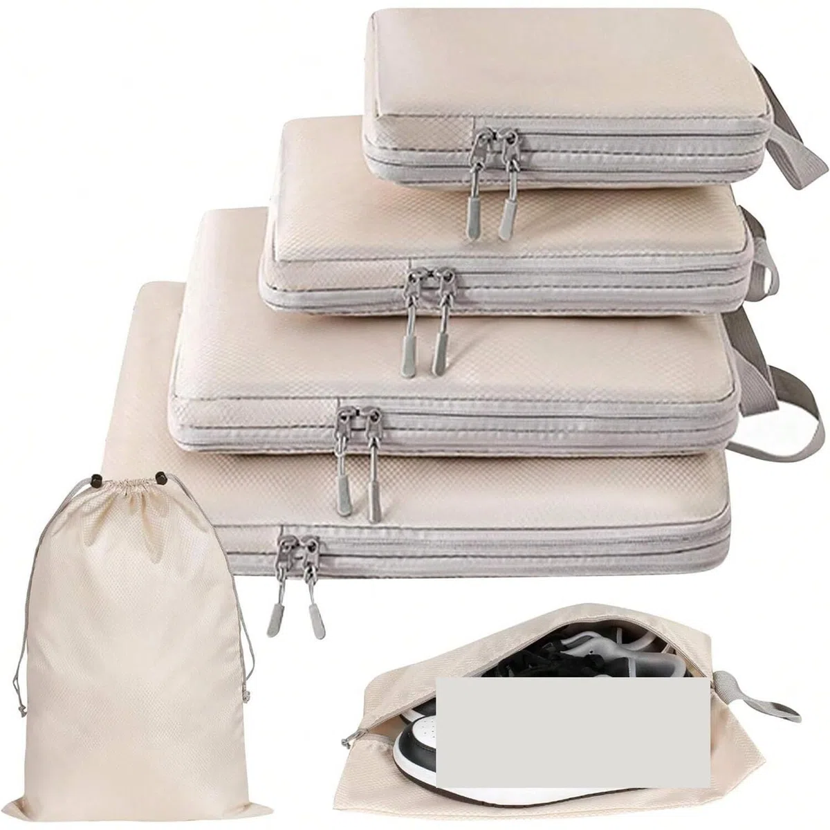 Bolsas de viaje comprimibles 6 piezas, impermeables, nailon, portátiles, con organizador equipaje Organizadores para maletas(6 pcs beige)