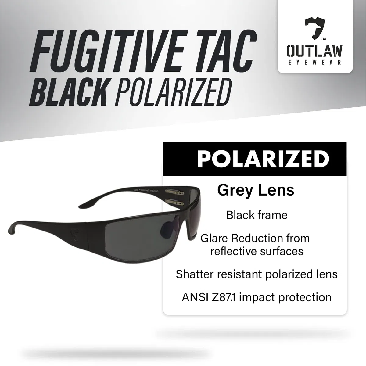 Outlaw Eyewear Adulto, unisex Fugitive armazón táctica negro con lente polarizado gris