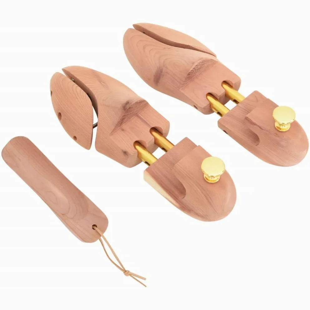 Horma de zapatos de madera de cedro maciza con calzador para la UE 42-43, moldeador ajustable y dilatador de zapatos para estabilidad de forma, absorción de humedad
