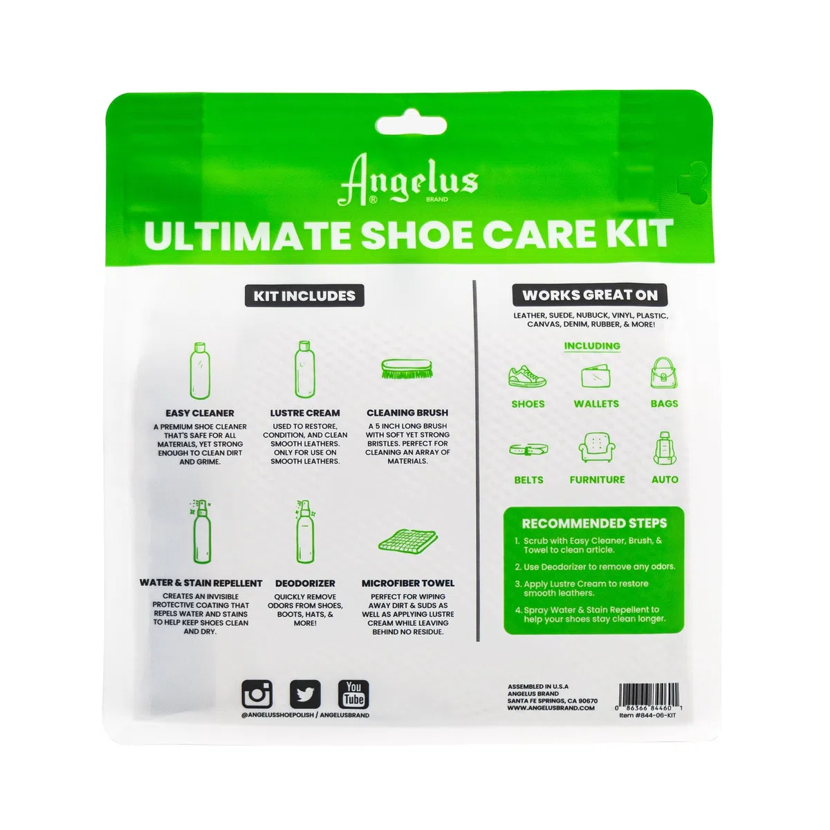 Angelus Kit de limpieza de zapatos | Juego de limpiador de zapatos para tenis, botas, cuero, gamuza | Kit completo de cuidado de zapatos, transparente, Transparente, 6 Piece Set