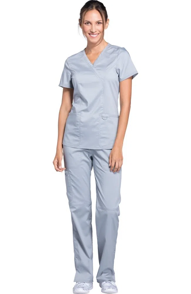 Cherokee Conjunto de uniforme médico para mujer, ajuste clásico moderno WW610 con pantalón de pierna recta y tiro medio, WW110, color gris, talla XS