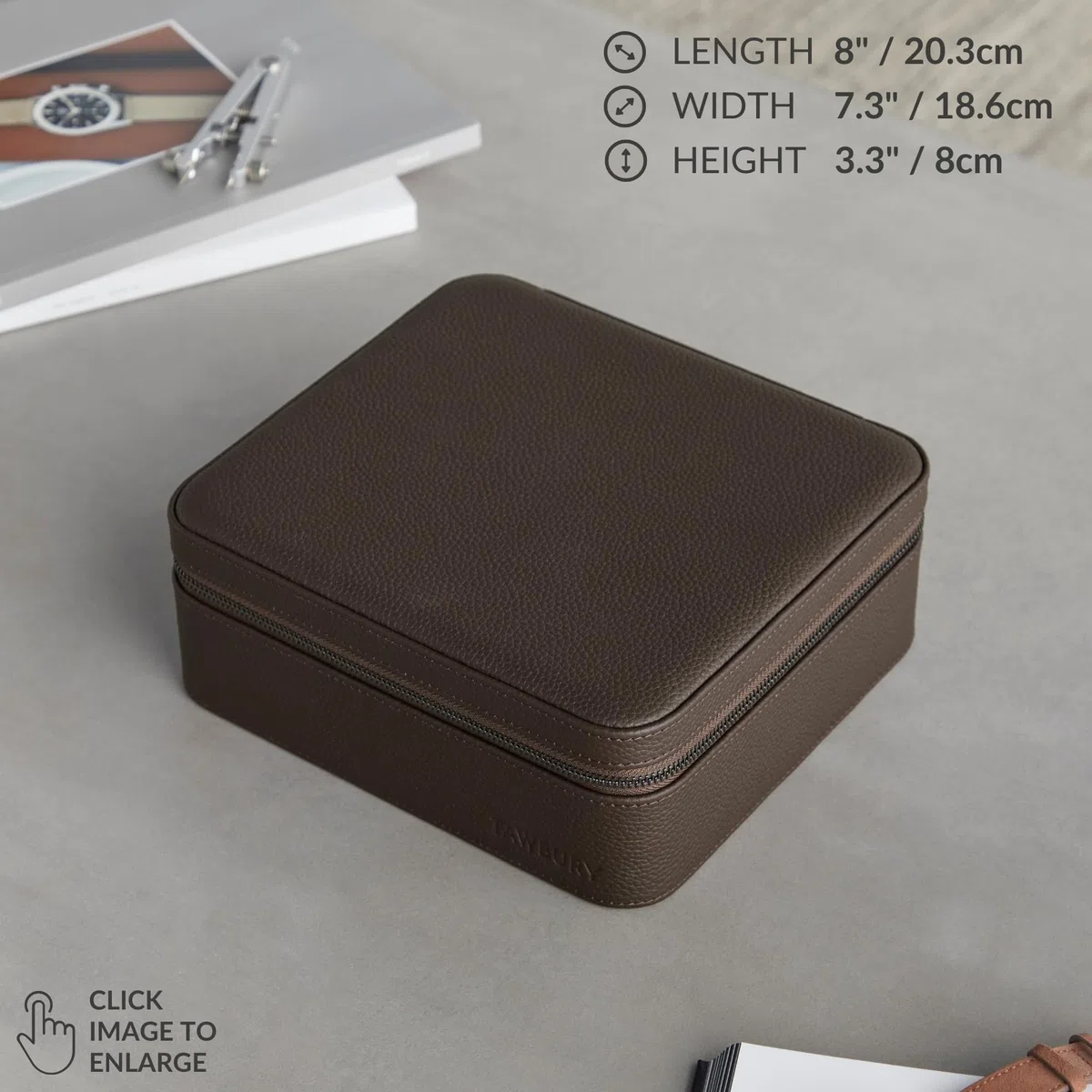 Funda para Reloj TAWBURY - Caja de Reloj de 6 Ranuras de Cuero Genuino de Grano Superior para Hombres y Mujeres con Almohadillas Extra Anchas para Relojes Grandes - Almacenamiento Portátil de Relojes