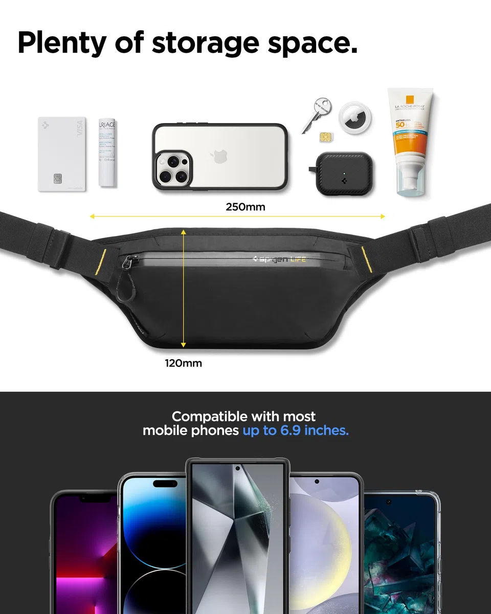 Spigen Life Klasden Bolsa de Cintura para Hombre y Mujer, Bolso de Viaje para Actividades al Aire Libre y Deportes - Negro