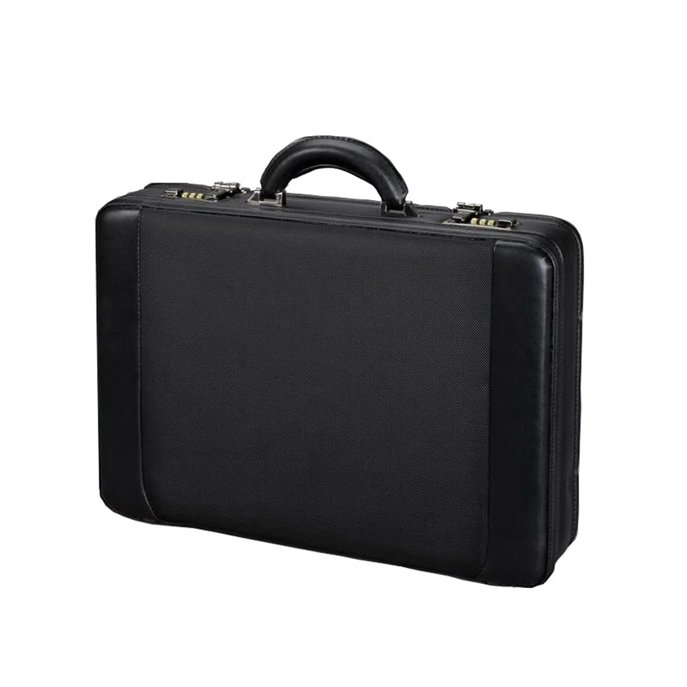Juscha 45039 Alassio - Maletín de piel con funda extraíble para portátil (varios compartimentos, ampliable en 2 cm), color negro