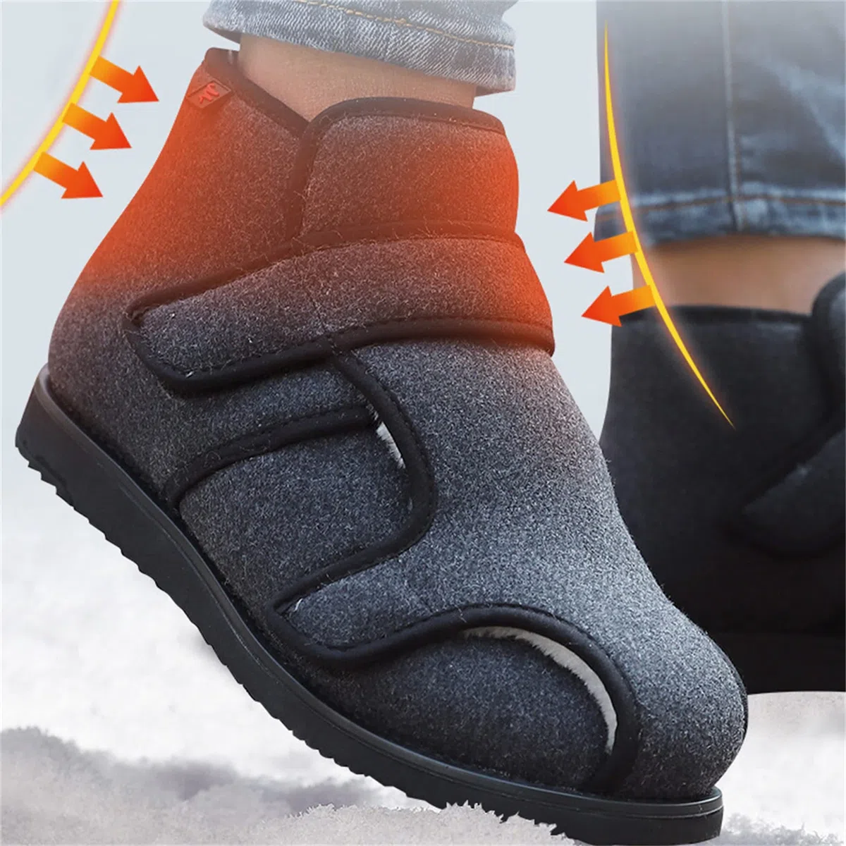 Zapatos para Diabéticos para Hombre Zapatillas Hinchadas con Edema Ajustable Botas De Algodón De Invierno Cálidas Y Gruesas Antideslizantes Autoadhesivas