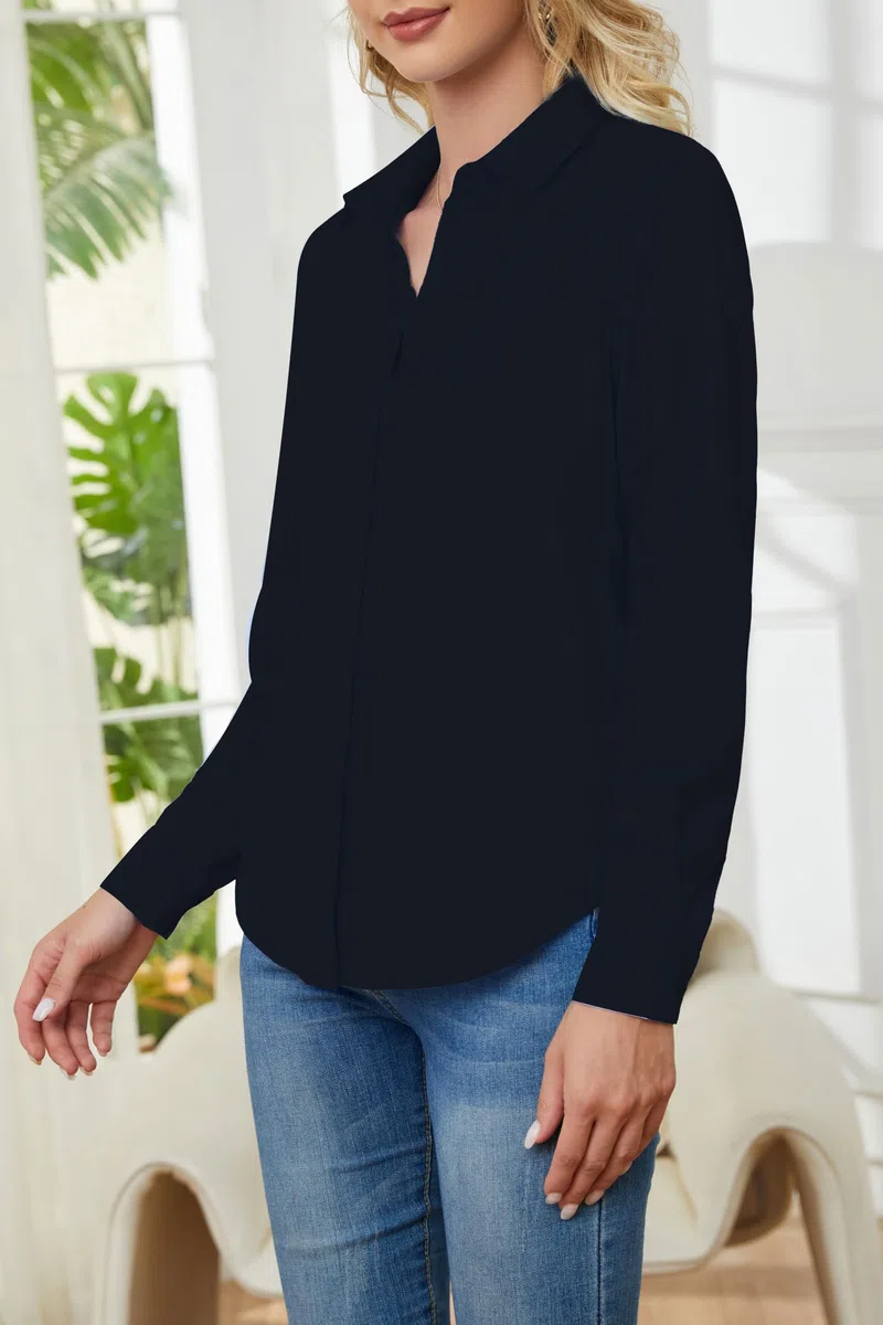 Camisas de manga larga con botones para mujer, sin arrugas, elásticas, para negocios, oficina, trabajo formal