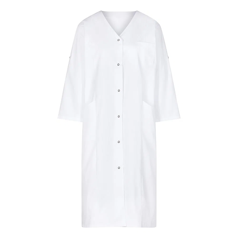 EXNER Bata de laboratorio para mujer, manga larga, cuello en V, mezcla de algodón