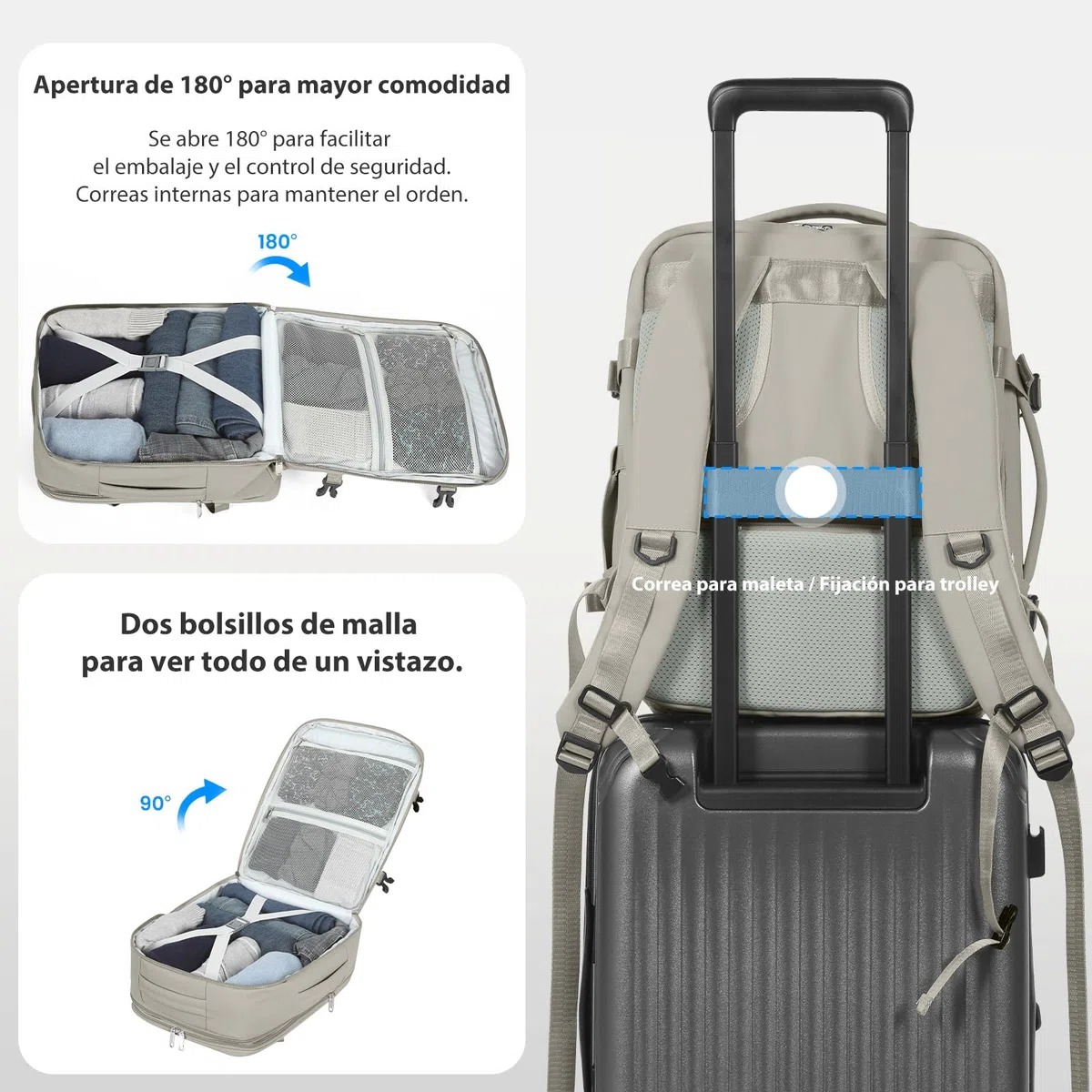 Mochila 40x30x20 Expandible 40x30x25 para Ryanair,Vueling, Wizz Air, Mochila Viaje Cabina Avión Mujer y Hombre, Equipaje de Mano con Compartimento Portátil 15.6", Mochila Antirrobo