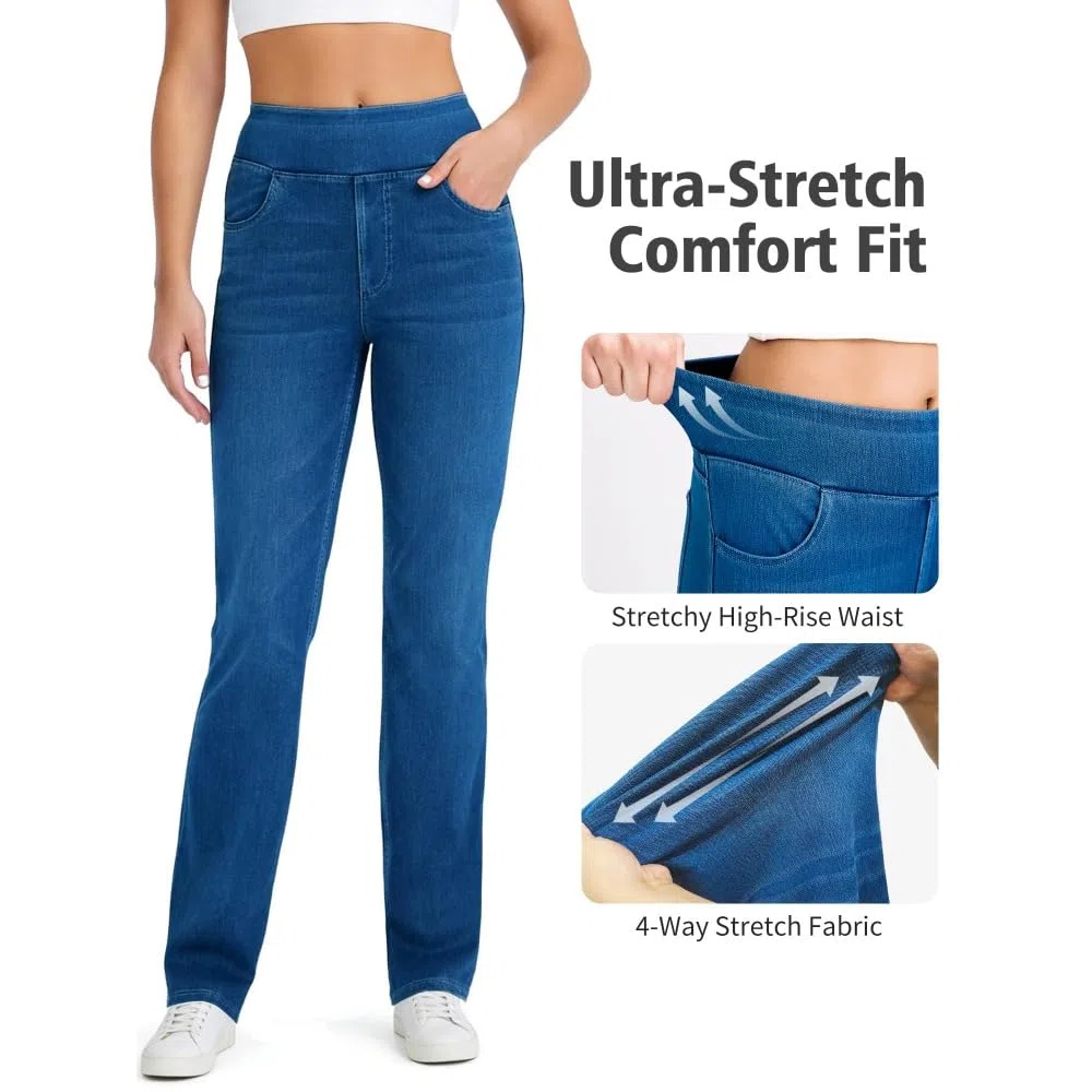 Jeans Mujer Stretch de Tiro Alto Corte Bootcut Lavado Denim Pantalones Casual Efecto Moldeador con Bolsillos Ajuste Recto y Cómodo skinny/B/M