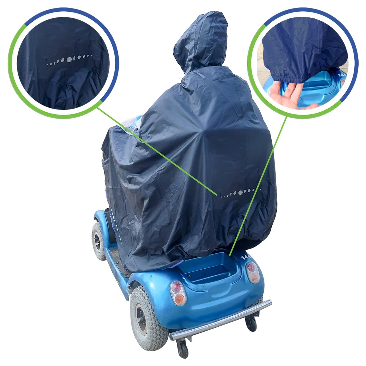 Poncho impermeable para silla de ruedas eléctrica/scooter - chubasquero para silla de ruedas eléctrica - diseño italiano - Talla Eléctrica/Scooter XL (Azul Marino)