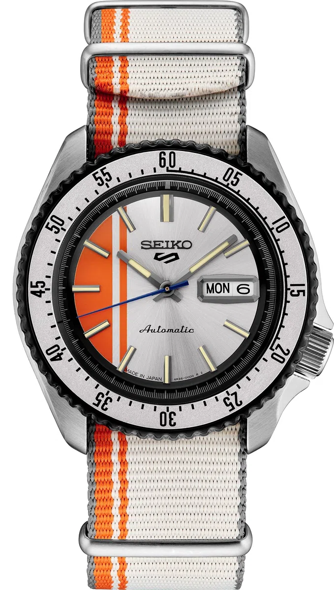 SEIKO SRPK73 - Reloj analógico Manual de Cuerda automática para Hombre, Esfera Negra, Correa de Acero Inoxidable Plateada, 5 Deportes, 24 Joyas, 100 Metros, Resistente al Agua, Reloj Deportivo,