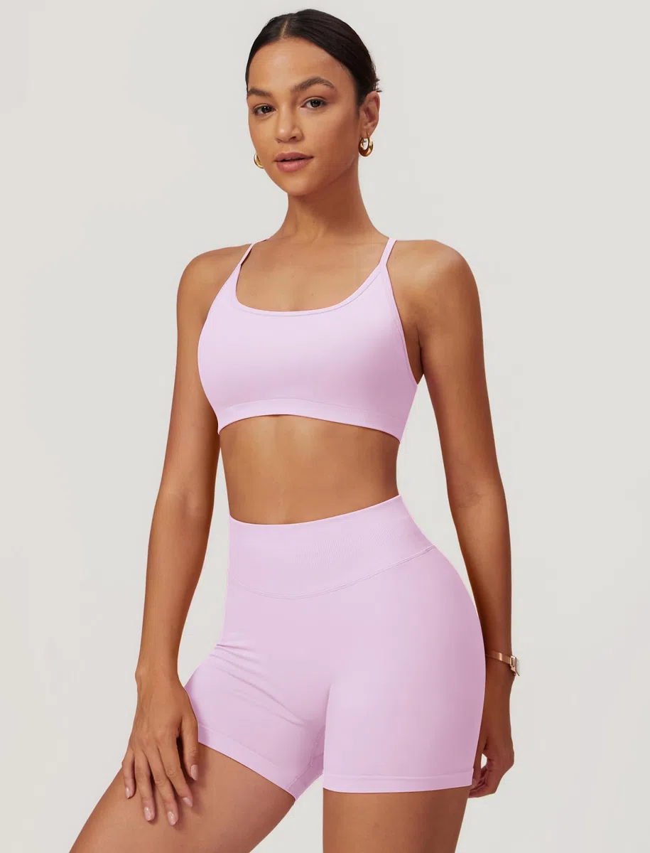Odizli Sujetador deportivo para mujer con espalda descubierta, sujetador deportivo + pantalones cortos de cintura alta, ropa deportiva para fitness, gimnasio, entrenamiento, yoga