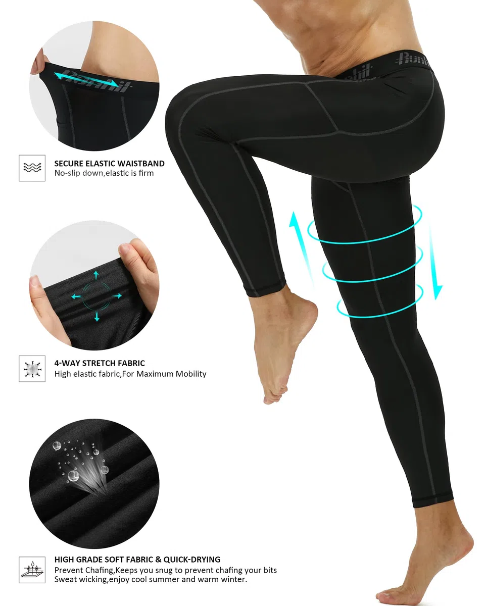 Runhit Mens Leggings - Pantalones de compresión Hombre