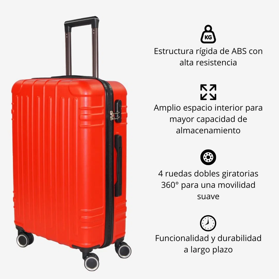 Genérico WSPack Juego de Maletas 3 Piezas | Maleta de Mano 55cm | Maleta Mediana 66cm | Maleta Grande 76 cm (Red)
